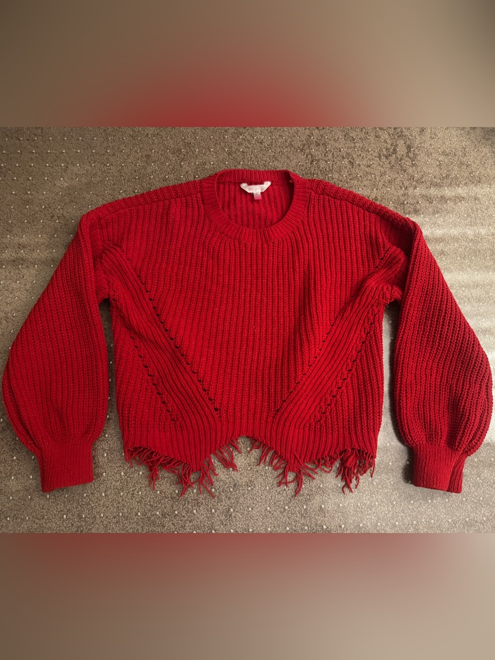No Boundaries Red Distressed Crewneck Cropped Sweater